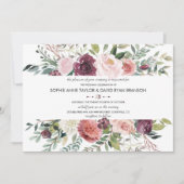 Chique Burgundy Blush Bloemenkrans Bruiloft Kaart (Voorkant)