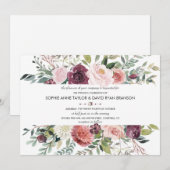 Chique Burgundy Blush Bloemenkrans Bruiloft Kaart (Voorkant / Achterkant)