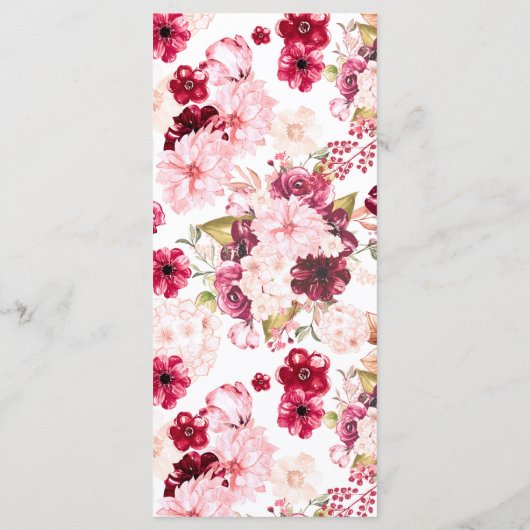 Chique Burgundy & Blush Roze Bloem Bruiloftsmenu Menu (Achterkant)