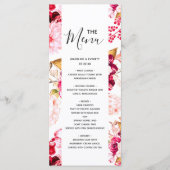 Chique Burgundy & Blush Roze Bloem Bruiloftsmenu Menu (Voorkant)