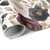 Chique Burgundy Crème Bloemrijke Bruidsdouche Cadeaupapier (Rol Hoek)