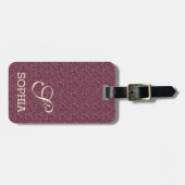 Chique burgundy glitter ivoren aangepaste monogram bagagelabel (Voorkant horizontaal)