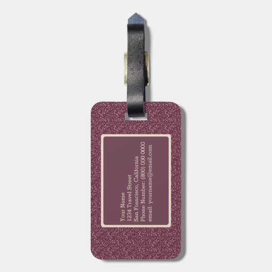 Chique burgundy glitter ivoren aangepaste monogram bagagelabel (Achterkant verticaal)