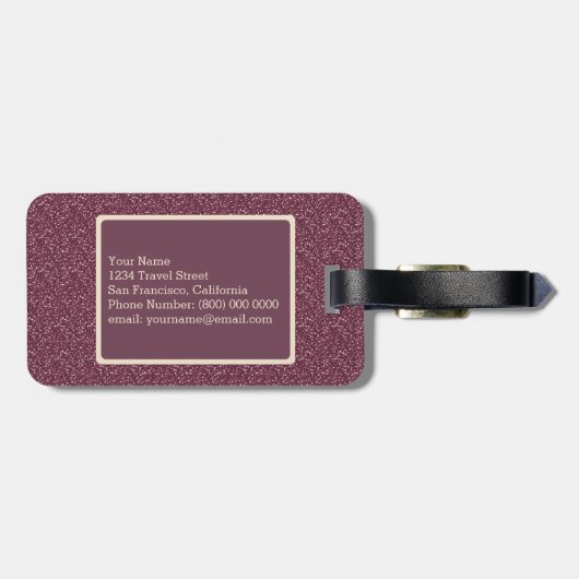 Chique burgundy glitter ivoren aangepaste monogram bagagelabel (Achterkant horizontaal)