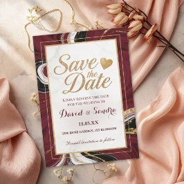Chique Burgundy Goud Agaat Marmer Moderne Trouwrin Save The Date