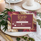Chique Burgundy Goud Agate Marmer Moderne Trouw  RSVP Kaartje