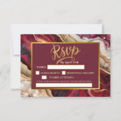 Chique Burgundy Goud Agate Marmer Moderne Trouw  RSVP Kaartje (Voorkant)