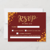 Chique Burgundy Goud glitters Modieus Trouwfeest RSVP Kaartje (Voorkant)
