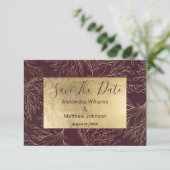 Chique burgundy gouden moderne bloemige Save The D Date (Staand voorkant)