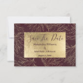 Chique burgundy gouden moderne bloemige Save The D Save The Date (Voorkant)