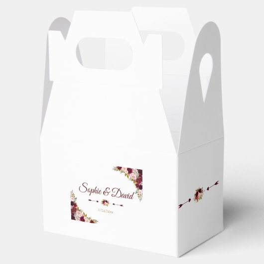 Chique Burgundy Marsala Bloemrijke Herfst Bruiloft Bedankdoosjes (Geopend)