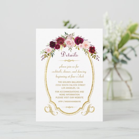 Chique Burgundy Marsala Bloemrijke Herfst Bruiloft Kaart (Staand voorkant)