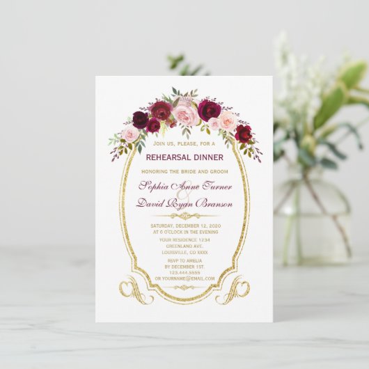 Chique Burgundy Marsala Bloemrijke Herfst Oefendin Kaart (Staand voorkant)