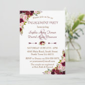 Chique Burgundy Marsala Bloemrijke Verloving Feest Kaart (Staand voorkant)
