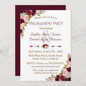 Chique Burgundy Marsala Bloemrijke Verloving Feest Kaart (Voorkant / Achterkant)