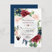 Chique Burgundy Navy Bloemstuk Frame Bruiloft RSVP (Voorkant / Achterkant)