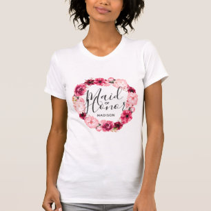Chique Burgundy & Roze Bloemenkrans Bruidsmeisje T-shirt
