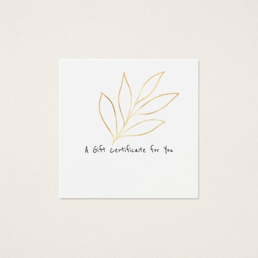 Chique cadeaubon Sjabloon ADD LOGO Gold Leaf Vierkante Visitekaartjes (Voorkant)