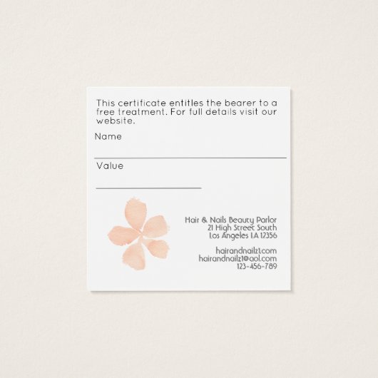 Chique cadeaubon Sjabloon ADD LOGO Gold Leaf Vierkante Visitekaartjes (Achterkant)