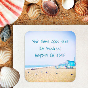 Chique California strand zeemeeuw foto retour adre Vierkante Sticker
