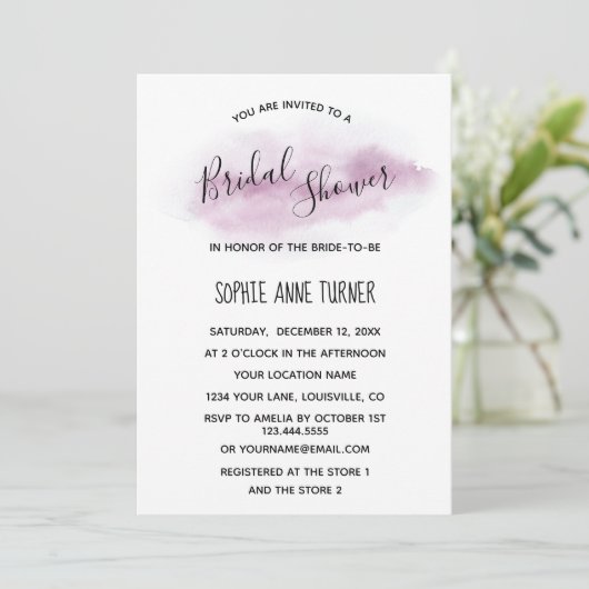 Chique Calligrafie Roze Waterverf Bruidsdouche Kaart (Staand voorkant)