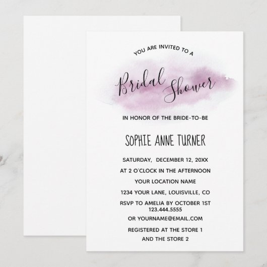 Chique Calligrafie Roze Waterverf Bruidsdouche Kaart (Voorkant / Achterkant)