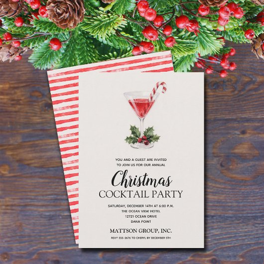 Chique Candy Cane Martini Kerst Cocktail Feest Kaart