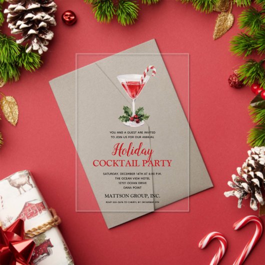 Chique Candy Cane Martini Kerstborrel Feest Acryl Uitnodigingen (Insity (Feestdagen))