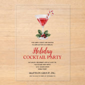 Chique Candy Cane Martini Kerstborrel Feest Acryl Uitnodigingen (Voorkant)