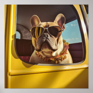 Chique canine elegantie: stijlvolle Franse bulldog Poster