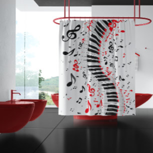Chique Cascading Melodies Rood Wit en Zwart Douchegordijn