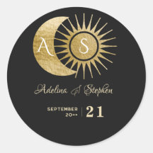 Chique Celestial Zwart Goud Zon Maan Monogram Cres