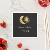 Chique Celestial Zwart Goud Zon Maan Monogram Cres Servet (Insitu)