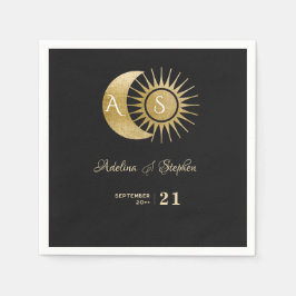 Chique Celestial Zwart Goud Zon Maan Monogram Cres Servet
