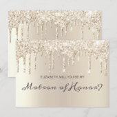 Chique Champagne Dripping Glitter Matron of Honor Kaart (Voorkant / Achterkant)