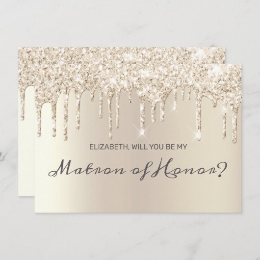 Chique Champagne Dripping Glitter Matron of Honor Kaart (Voorkant / Achterkant)