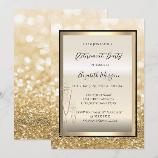 Chique champagne glas gouden bokeh pensioen kaart (Voorkant / Achterkant)