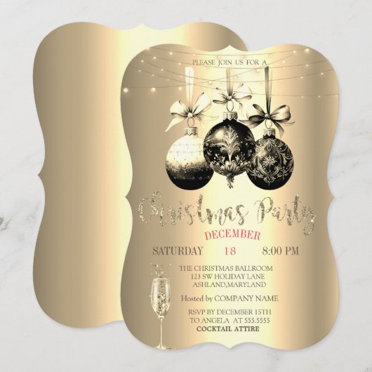 Chique Champagne Glas, Lichten Goud Kerstmis Bedri Kaart (Voorkant / Achterkant)