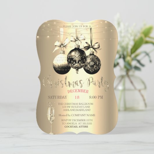 Chique Champagne Glas, Lichten Goud Kerstmis Bedri Kaart (Staand voorkant)