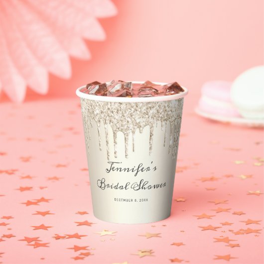 Chique champagne glinsterende druppels script brui papieren bekers (Insitu)