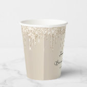 Chique Champagne Glitterdruppels Script Bruidsmeis Papieren Bekers (Rechts)