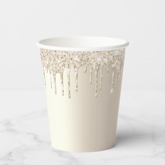 Chique champagne glittersprikkels script bruilofts papieren bekers (Achterkant)