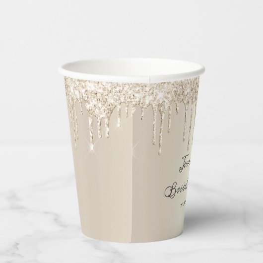 Chique champagne glittersprikkels script bruilofts papieren bekers (Rechts)