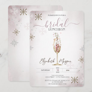 Chique champagneglas sneeuwvlokken Bruidslunch   Kaart