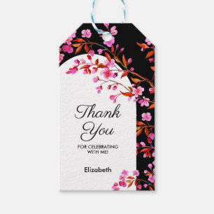 Chique Cherry Blossom Sakura Zwart Wit Verjaardag Cadeaulabel