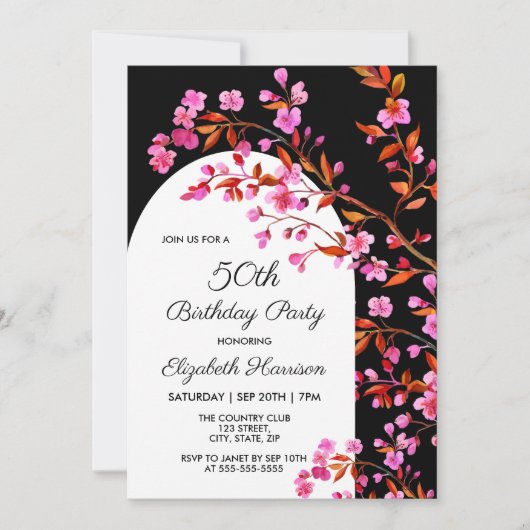 Chique Cherry Blossom Sakura Zwart Wit Verjaardag Kaart (Voorkant)