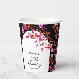 Chique Cherry Blossom Sakura Zwart Wit Verjaardag Papieren Bekers