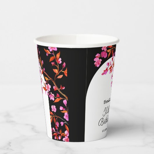 Chique Cherry Blossom Sakura Zwart Wit Verjaardag Papieren Bekers (Links)
