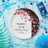 Chique Cherry Blossom Sakura Zwart Wit Verjaardag Papieren Bordje (Feest)