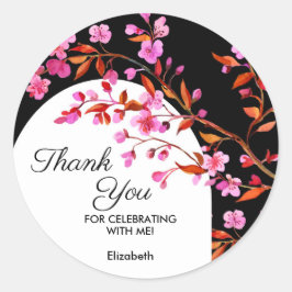 Chique Cherry Blossom Sakura Zwart Wit Verjaardag Ronde Sticker